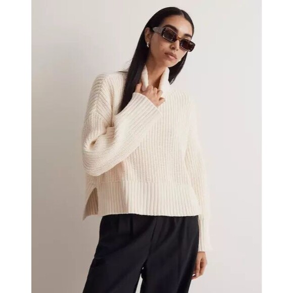 MADEWELL Wide Rib Turtleneck Sweater S Antique Cream Cable Knit Long Sleeve B88 - Picture 1 of 6